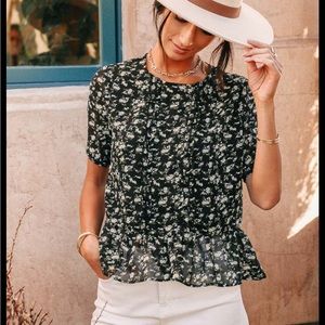 Bohme black floral peplum blouse